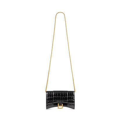 BALENCIAGA HOURGLASS CROC EMBOSSED WALLET ON CHAIN