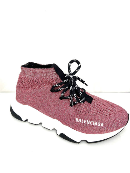 BALENCIAGA LAMINATED KNIT SPEED LACE-UP SNEAKERS