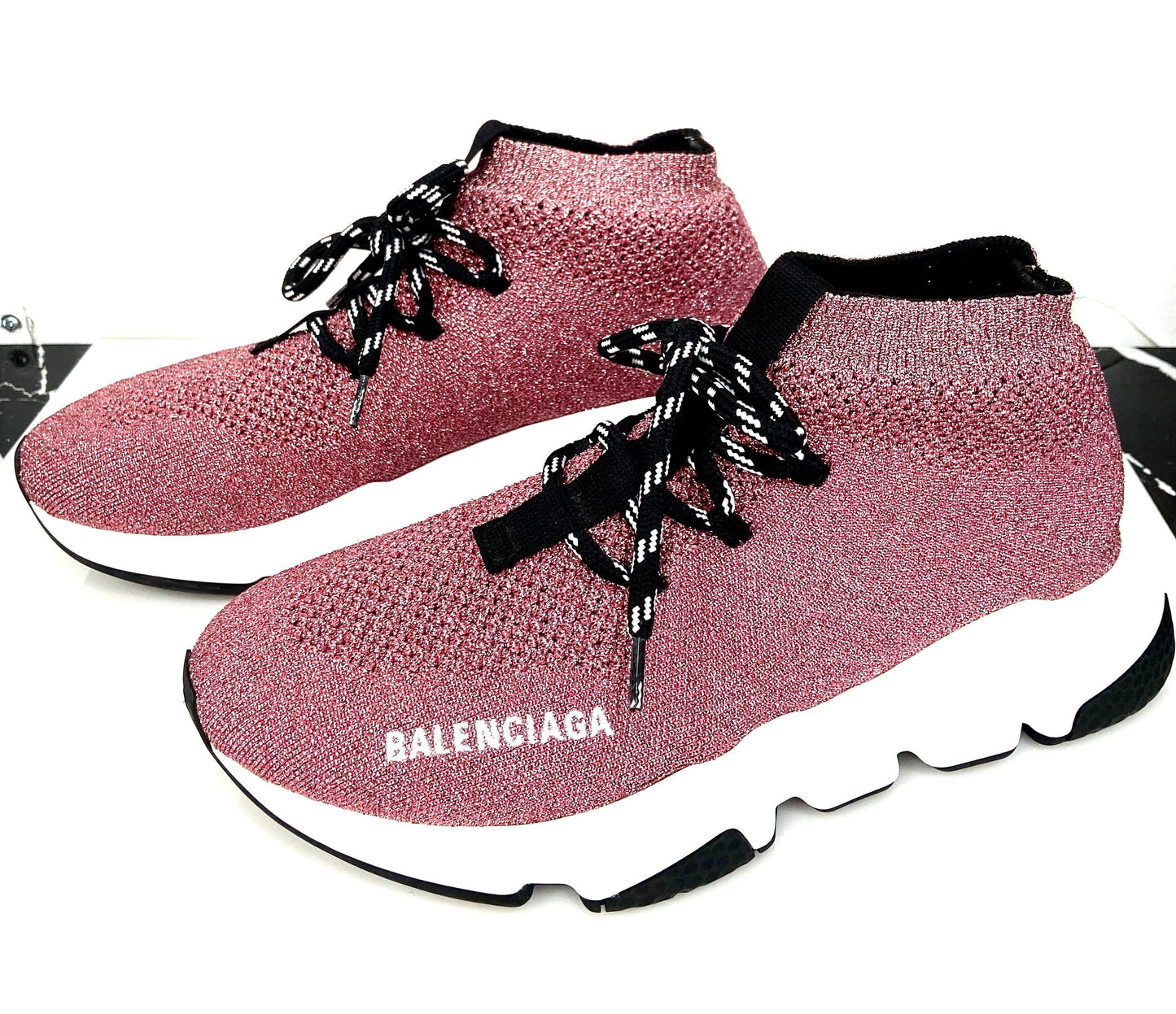 BALENCIAGA LAMINATED KNIT SPEED LACE-UP SNEAKERS