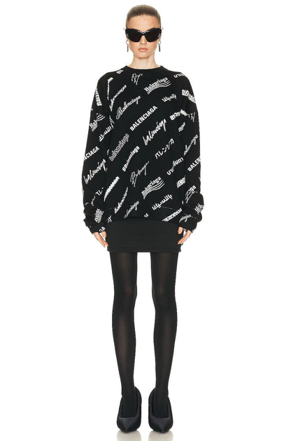 BALENCIAGA LUNAR ALL-OVER LOGO CREWNECK SWEATER