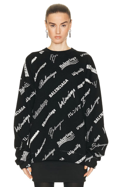 BALENCIAGA LUNAR ALL-OVER LOGO CREWNECK SWEATER