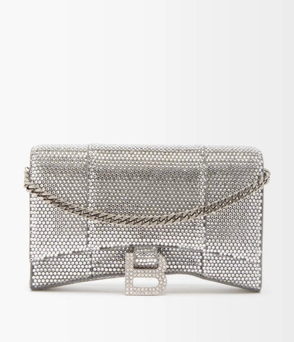 BALENCIAGA SILVER CRYSTAL HOURGLASS CROSSBODY BAG