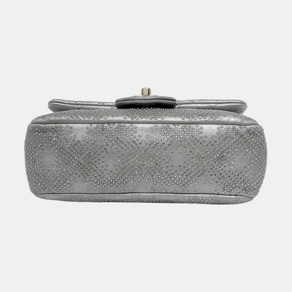 Chanel Classic Flap Mini Rectangular Silver Lambskin With Studs Silver Hardware