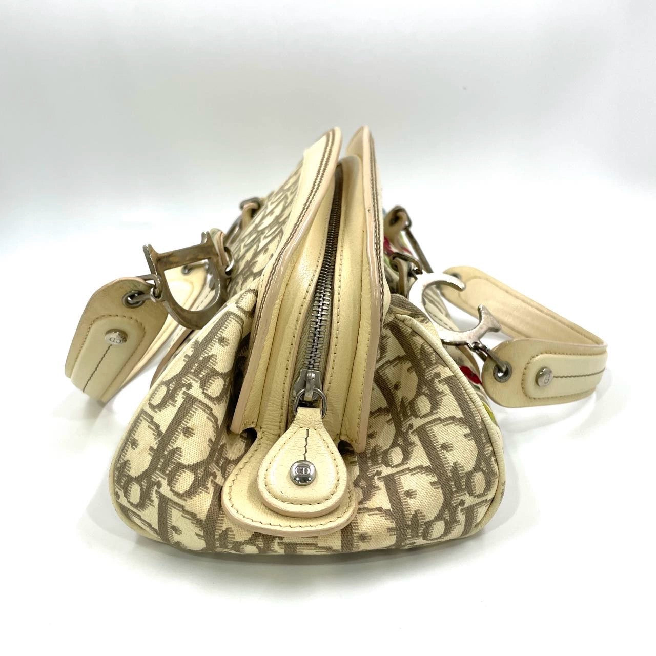 Dior Vintage Embroidered Diorissimo Bowler Bag Top White Monogram