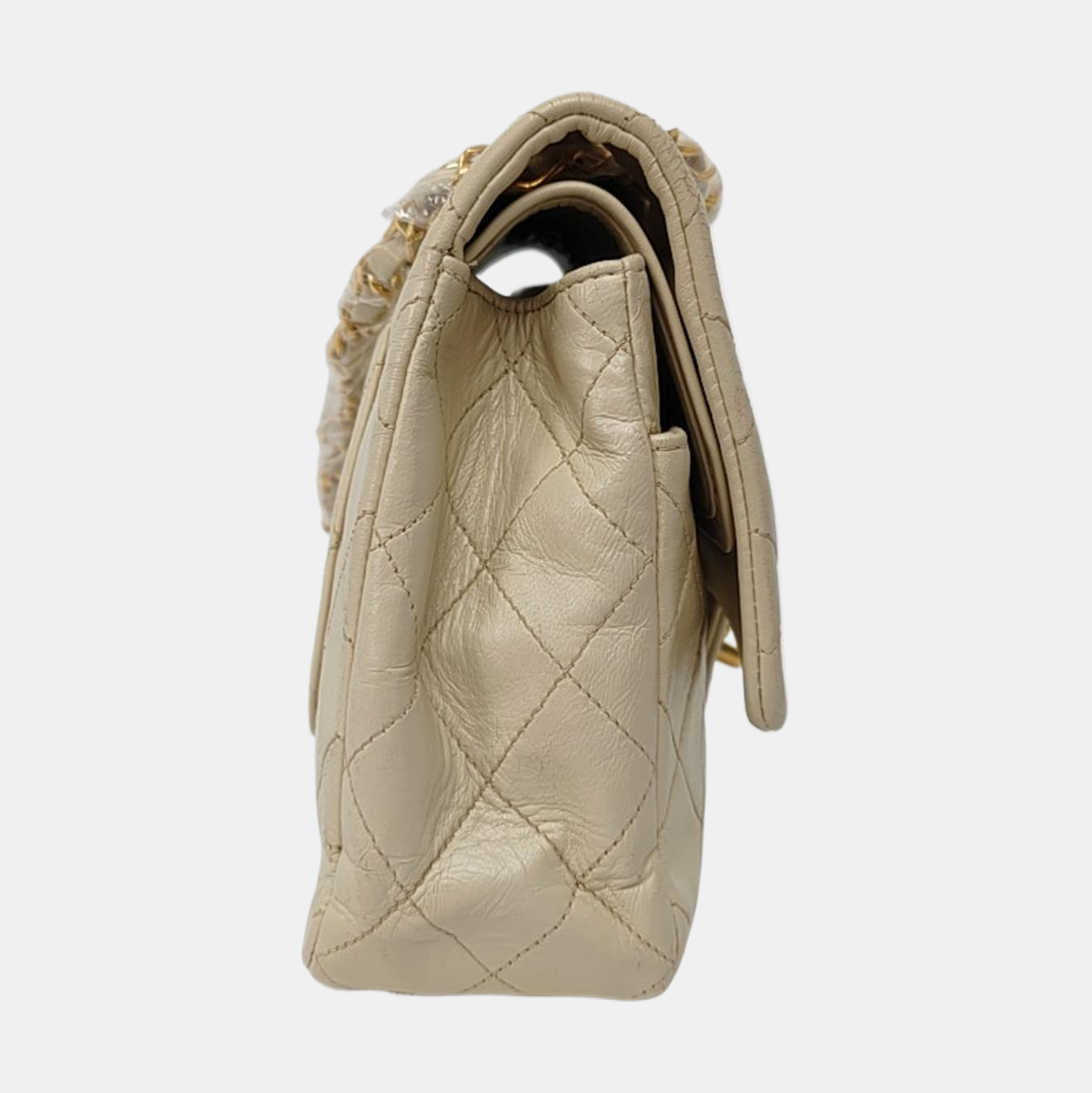 Chanel Classic Flap Medium Light Beige Lambskin Leather with Gold Hardware 1991-1994