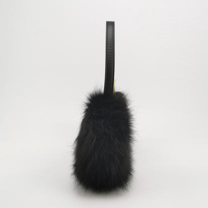 FENDI O Lock Black Leather and Faux Fur Shoulder Bag