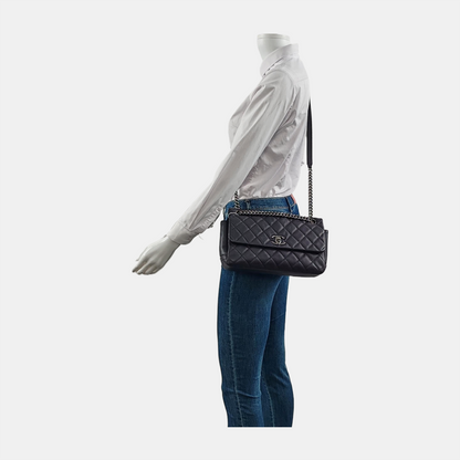 Chanel Single Flap Bag Raisin Dark Purple Calfskin Caviar Leather Silver Chain 2012