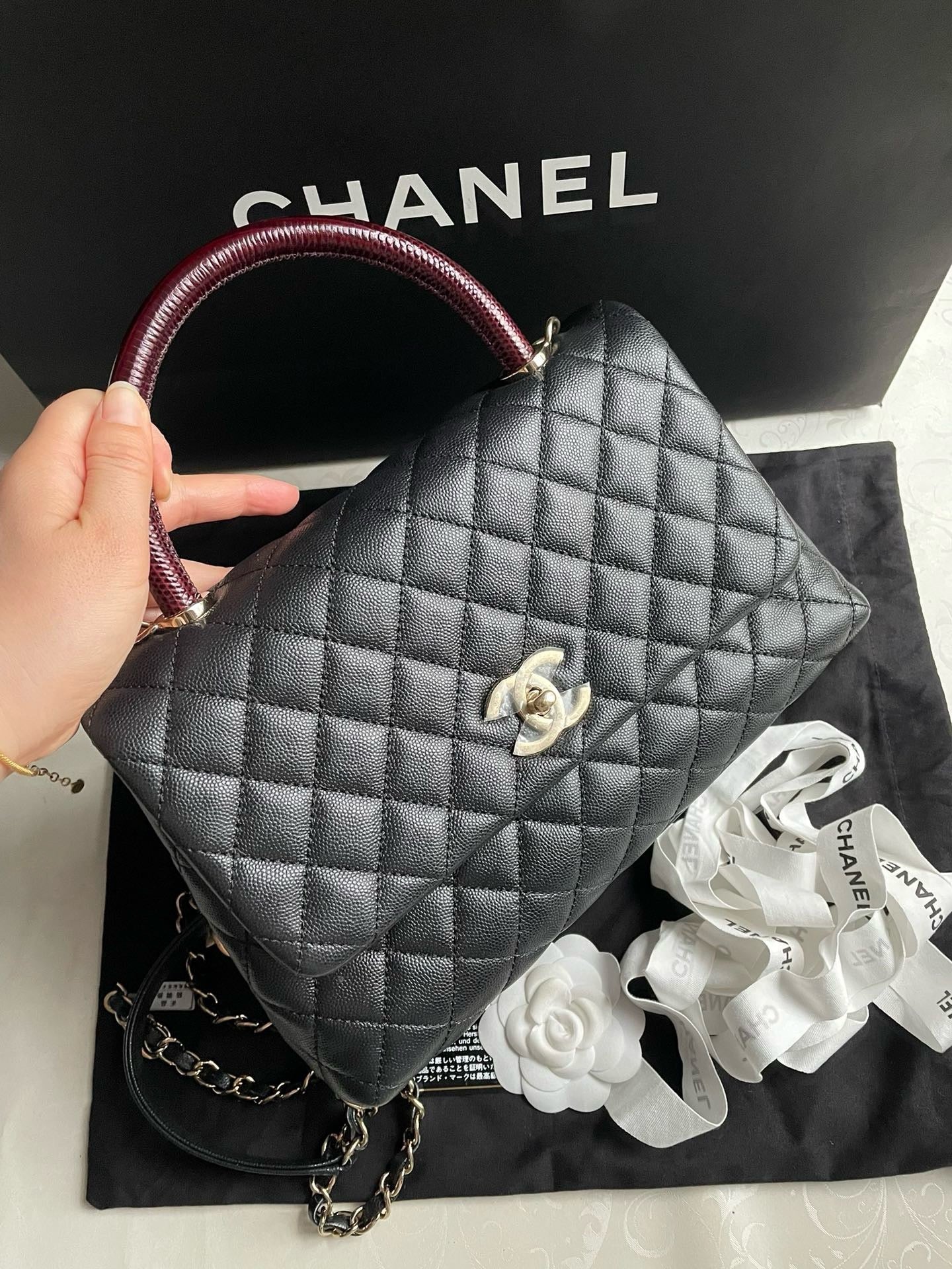 Chanel Coco Handle Medium Black Caviar Leather Silver Hardware, 2021