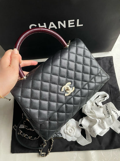 Chanel Coco Handle Medium Black Caviar Leather Silver Hardware, 2021