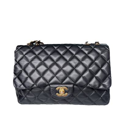 Chanel Classic Flap Jumbo Vintage Black Lambskin Leather with 24k Gold Hardware