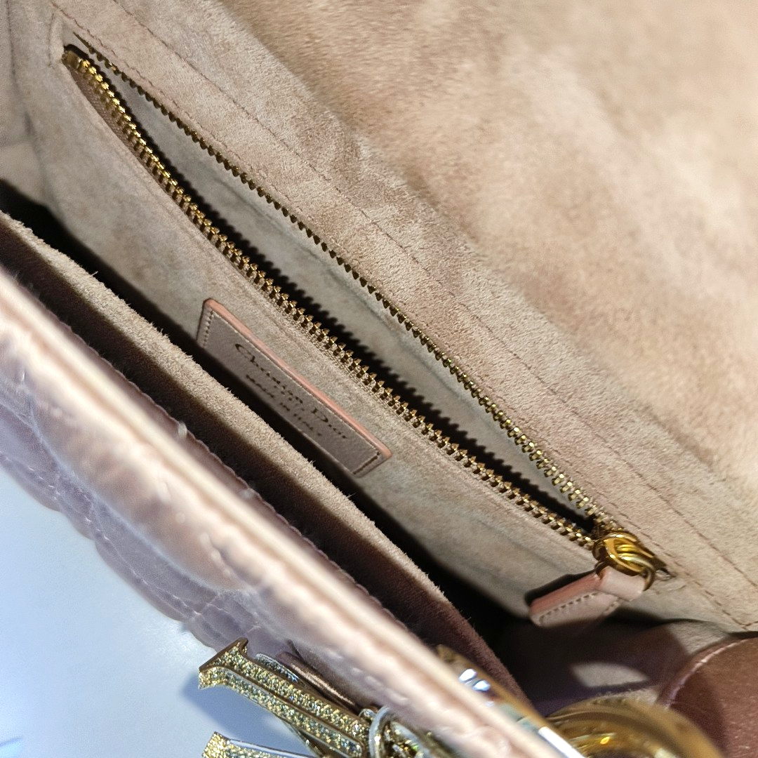 Lady Dior Small My AbcDior Beige Silk Handbag Crystal Charms