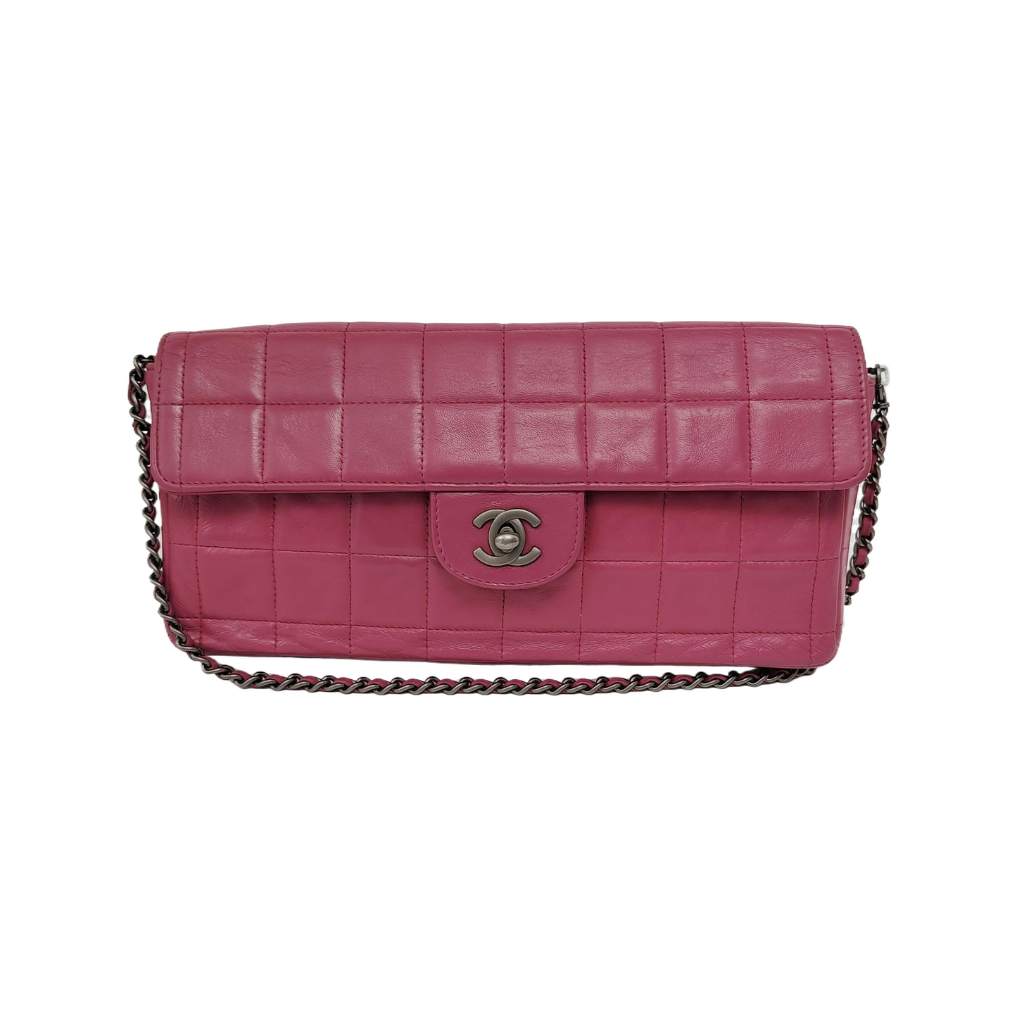 Chanel East West Chocolate Bar Pink Leather Silver Hardware Vintage
