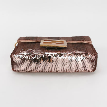 Fendi Baguette Mini Pink Glitter Sequins Valentine's Special Crossbody Bag