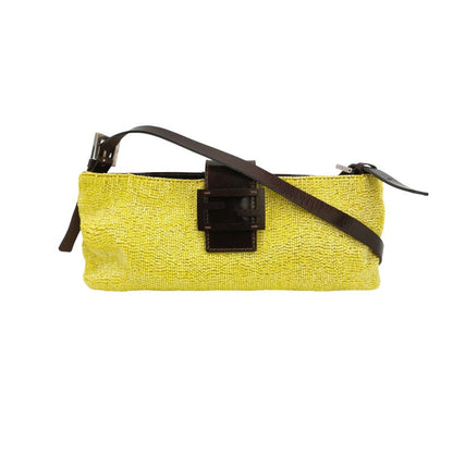 Fendi Lemon Yellow Beaded Top Opening Crossbody Bag