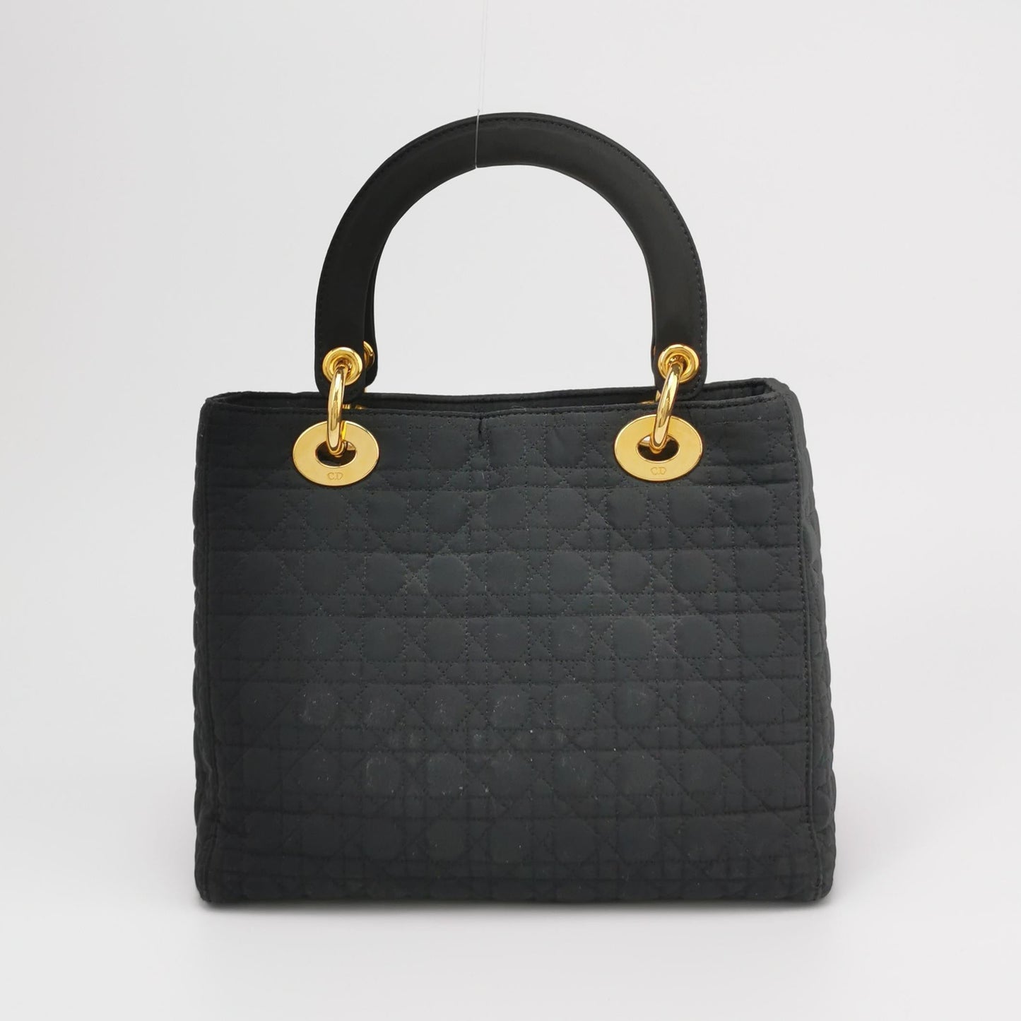 Lady Dior Vintage Medium Black Cloth with Yellow Gold-tone Hardware