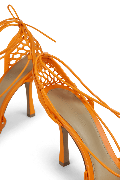 BOTTEGA VENETA LACE-UP LEATHER TRIMMED MESH SANDALS