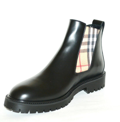 BURBERRY ALLOSTOCK CHECK CHELSEA LEATHER ANKLE BOOTS