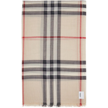 BURBERRY BEIGE GAUZE LIGHTWEIGHT GIANT CHECK SCARF