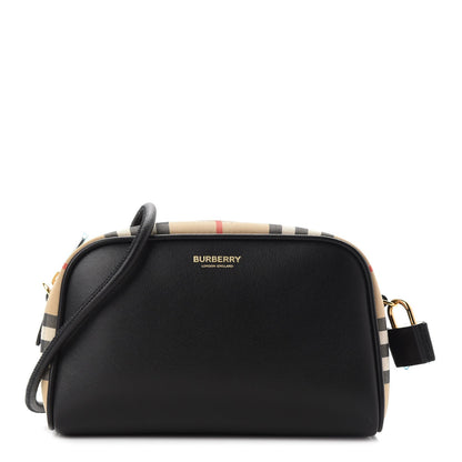 BURBERRY CALFSKIN LEATHER VINTAGE CHECK HALF CUBE CROSSBODY