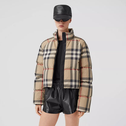 BURBERRY ALSHAM CHECK CROP DOWN JACKET