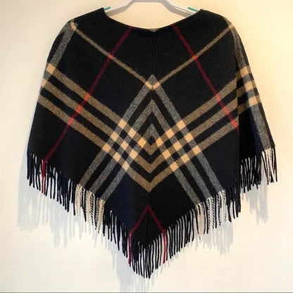 BURBERRY CHECK WOOL PONCHO CAP
