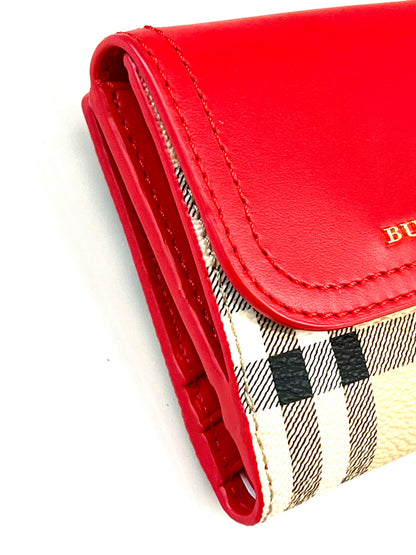 BURBERRY HOUSE CHECK LUNA FRENCH WALLET RED