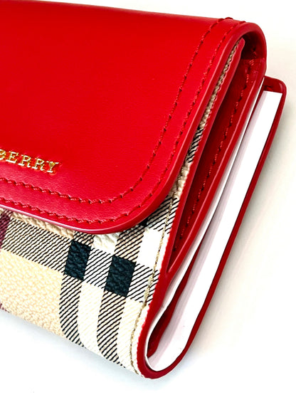BURBERRY HOUSE CHECK LUNA FRENCH WALLET RED