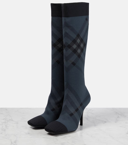 BURBERRY KNITTED CHECK TALL SOCK BOOTS