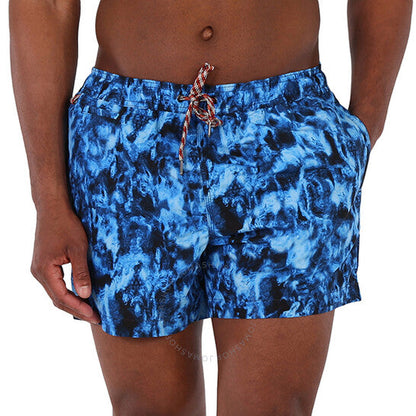 BURBERRY MEN'S MIDNIGHT BLUE NAVY GREENFORD RIPPLE PRINT SWIM SHORTS