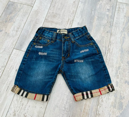 BURBERRY TODDLER'S NOVA CHECK DISTRESSED DENIM SHORTS