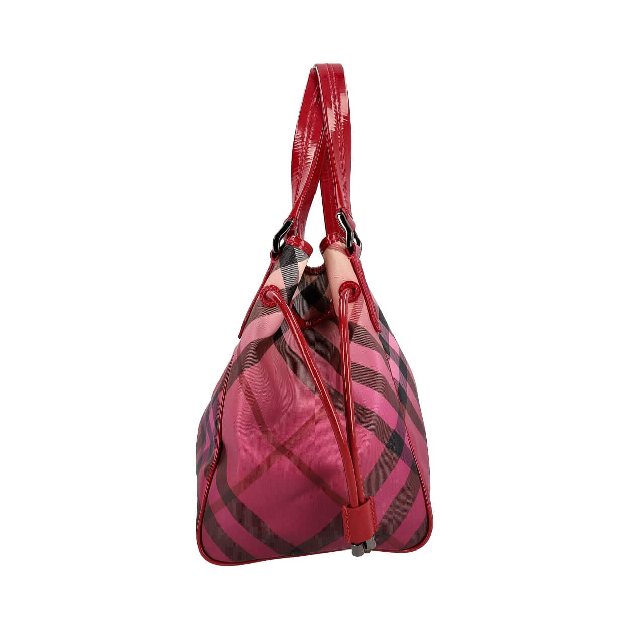 Luxury Burberry Patent/Canvas Nova Check Shoulder Bag Raspberry