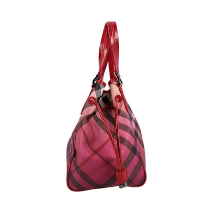 Luxury Burberry Patent/Canvas Nova Check Shoulder Bag Raspberry