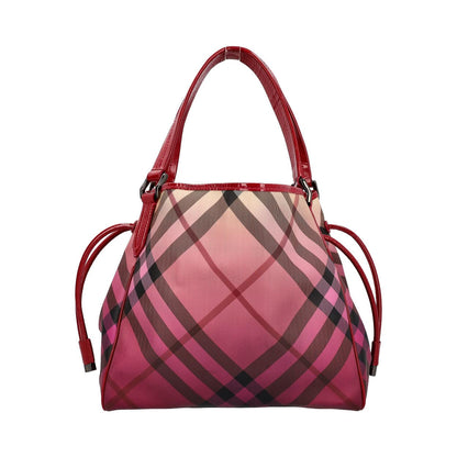 Luxury Burberry Patent/Canvas Nova Check Shoulder Bag Raspberry