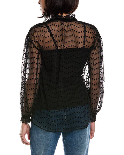 BURBERRY POLKA DOT FLOCK TULLE TIE-NECK BLOUSE
