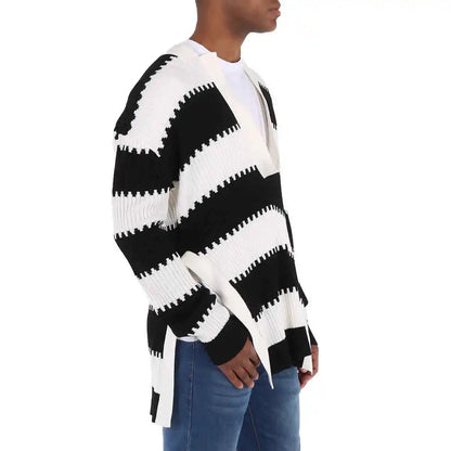 BURBERRY SIDE SLIT STRIPED RIB KNIT WOOL SWEATER UNISEX