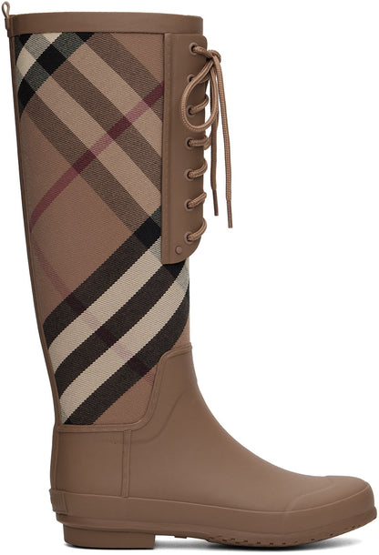 BURBERRY SIMEON HOUSE CHECK LACE UP RAIN BOOTS