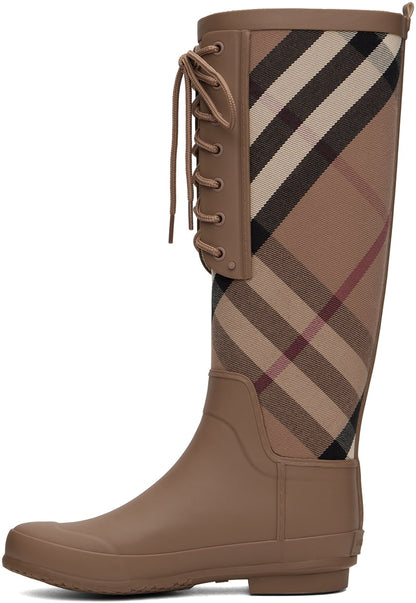 BURBERRY SIMEON HOUSE CHECK LACE UP RAIN BOOTS