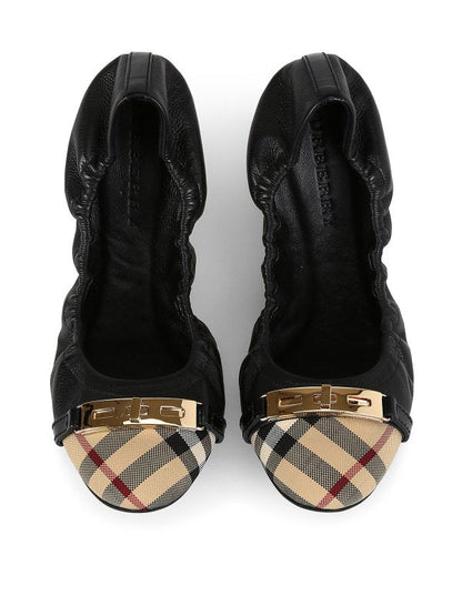 BURBERRY TWIST LOCK DRAYTON LEATHER BALLERINA FLATS
