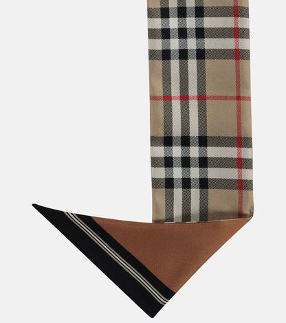 BURBERRY VINTAGE CHECK LOGO SILK SKINNY SCARF