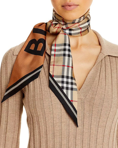 BURBERRY VINTAGE CHECK LOGO SILK SKINNY SCARF