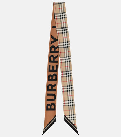 BURBERRY VINTAGE CHECK LOGO SILK SKINNY SCARF