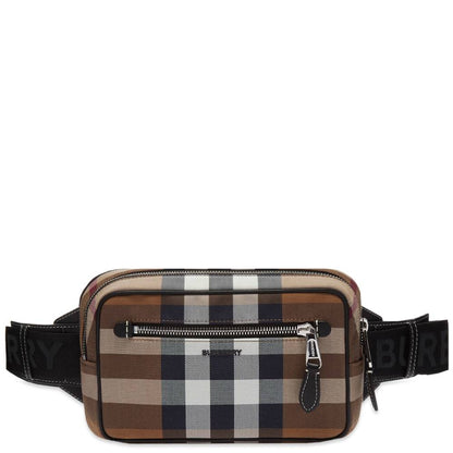 BURBERRY WEST CHECK CANVAS BELT BAG IN BIRCH BROWN