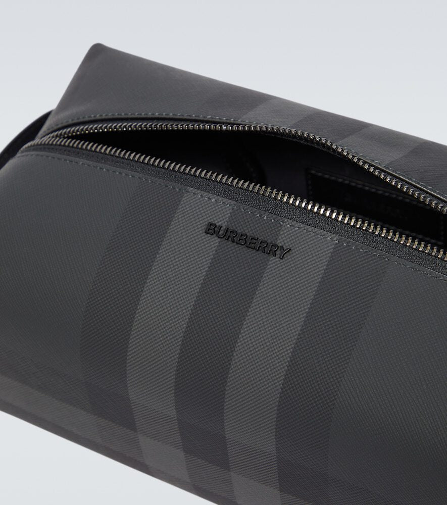 BURBERRY CHARCOAL HOUSE CHECK LEATHER TRAVEL POUCH