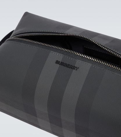 BURBERRY CHARCOAL HOUSE CHECK LEATHER TRAVEL POUCH