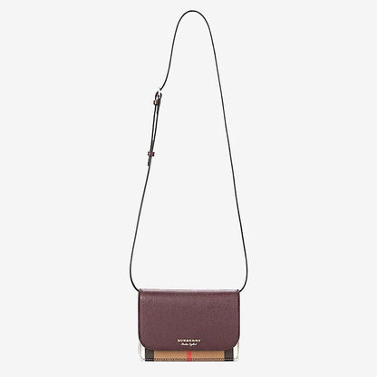 BURBERRY HAMPSHIRE HOUSE CHECK MAHOGANY CROSSBODY BAG
