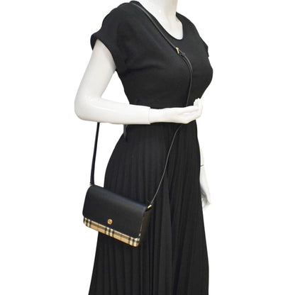 BURBERRY Hampshire Vintage Check Leather Crossbody Bag Black