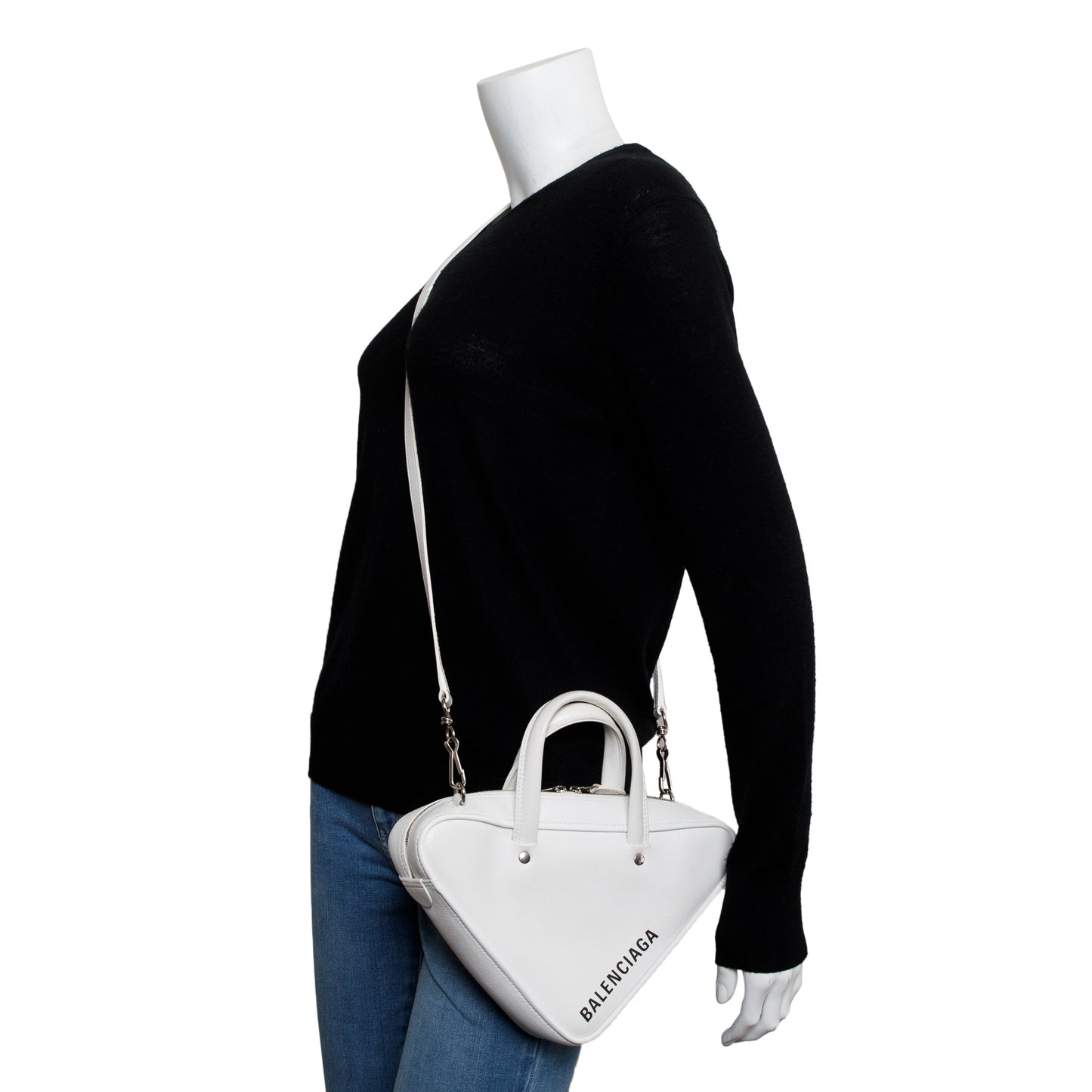 Balenciaga 2020 White Calfskin Leather Triangle S Duffle Bag