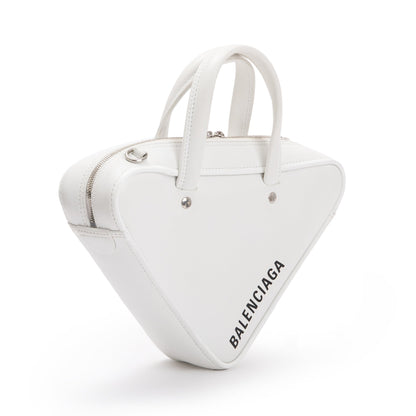Balenciaga 2020 White Calfskin Leather Triangle S Duffle Bag