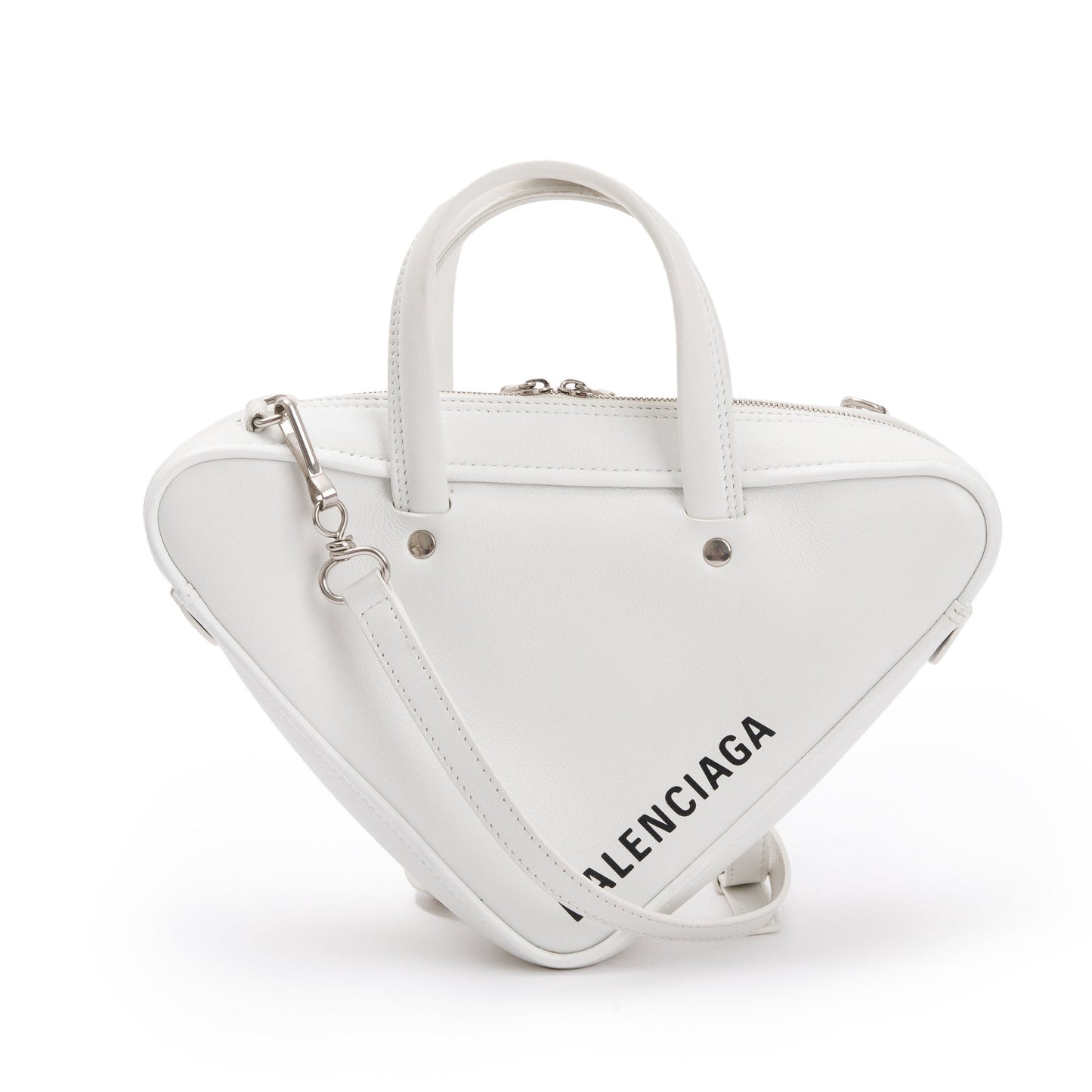 Balenciaga 2020 White Calfskin Leather Triangle S Duffle Bag