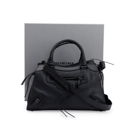 Balenciaga 2022 Black Calfskin Leather Small Neo Classic Top Handle Bag